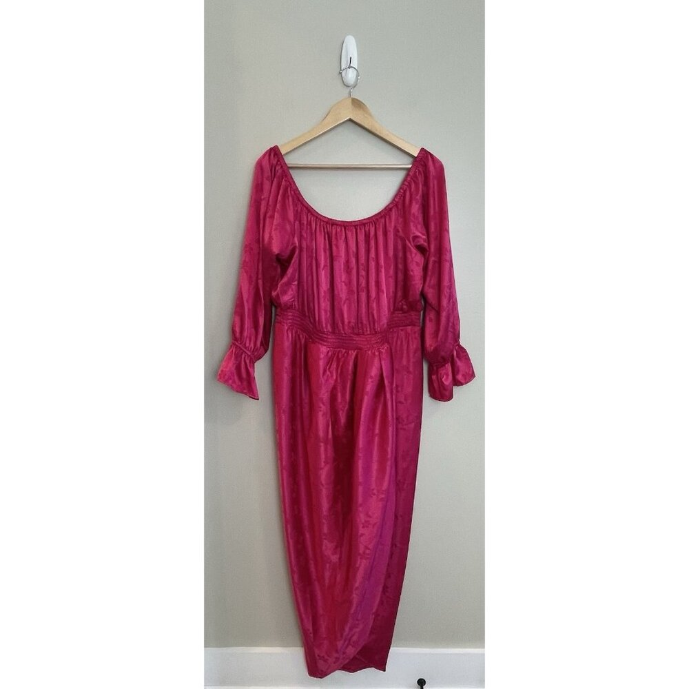 11. Honoré Off The Shoulder Pink Floral Midi Dress Size 16 Satin Wrap‎ Skirt